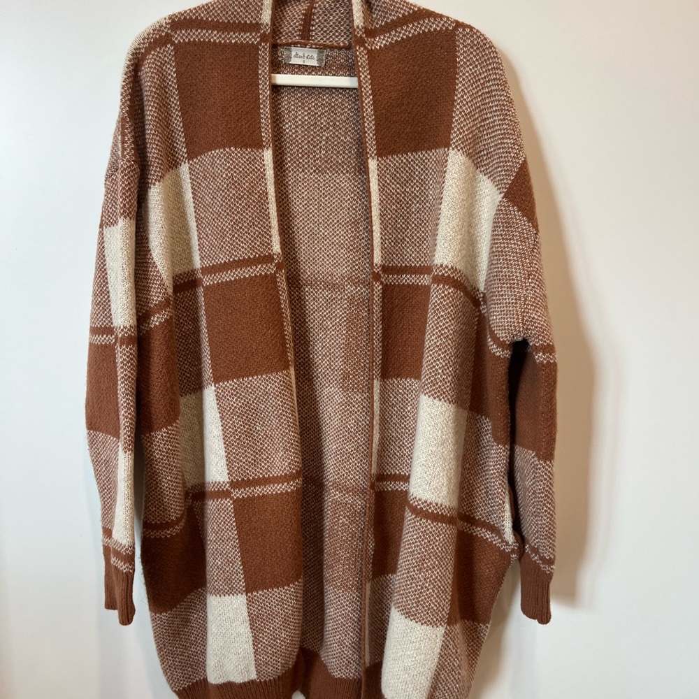 Altar'd State Brown and Cream Checkered Cardigan